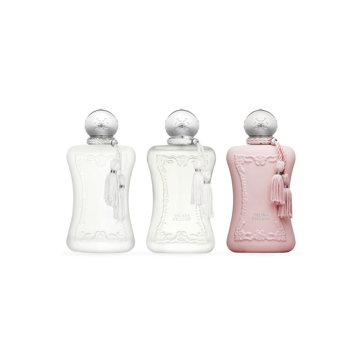 Parfums de Marly szett nőknek: a szett parfümjeinek flakonjai