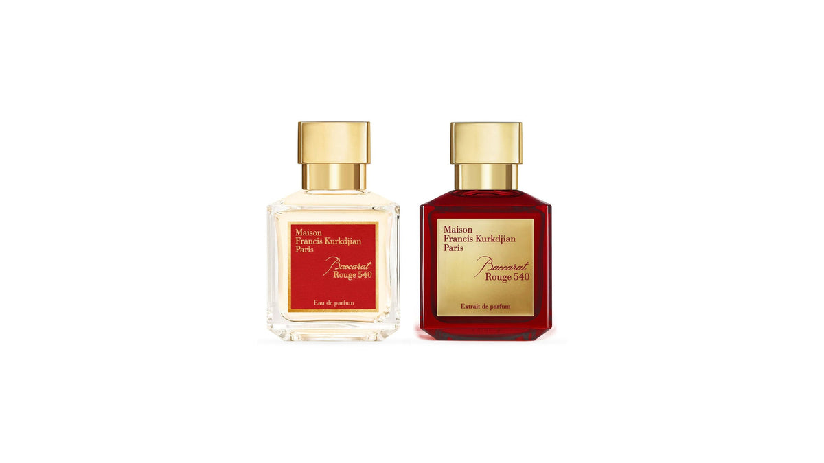 Duo Baccarat Rouge 540: EDP și Extrait: flacoanele parfumurilor din set